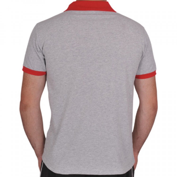 Polo Yaka Tişört (Lacoste Tişört) Modelli Kol Bantlı Gri - Kırmızı