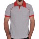 Polo Yaka Tişört (Lacoste Tişört) Modelli Kol Bantlı Gri - Kırmızı