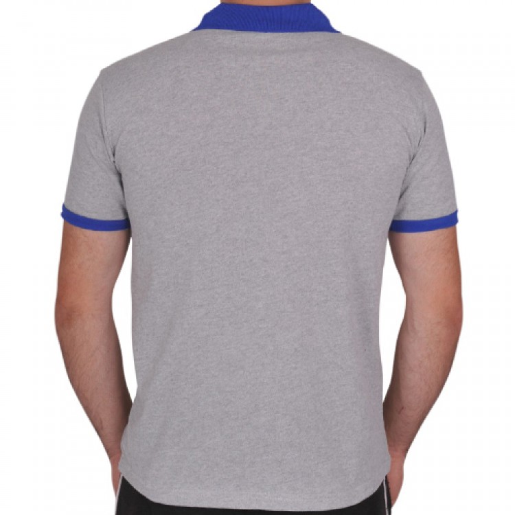 Polo Yaka Tişört (Lacoste Tişört) Modelli Kol Bantlı Gri - Saksmavi