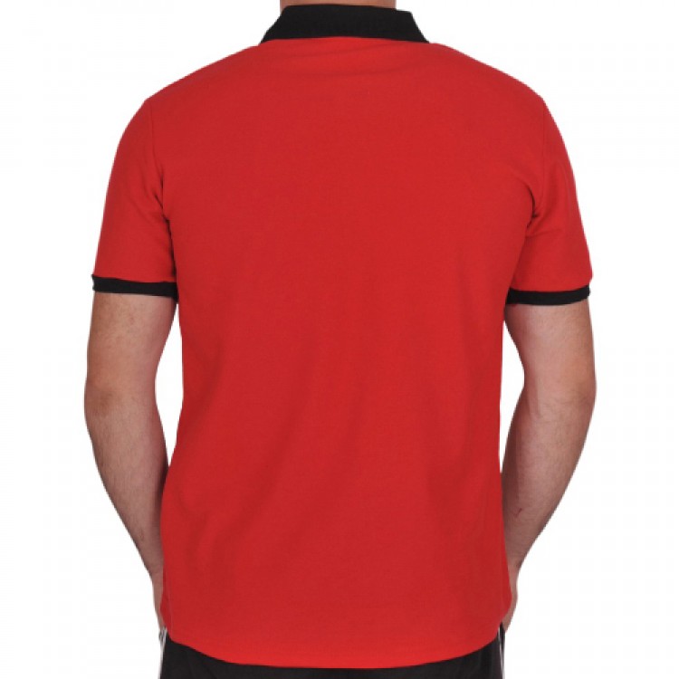 Polo Yaka Tişört (Lacoste Tişört) Modelli Kol Bantlı Kırçıllı Kırmızı - Siyah