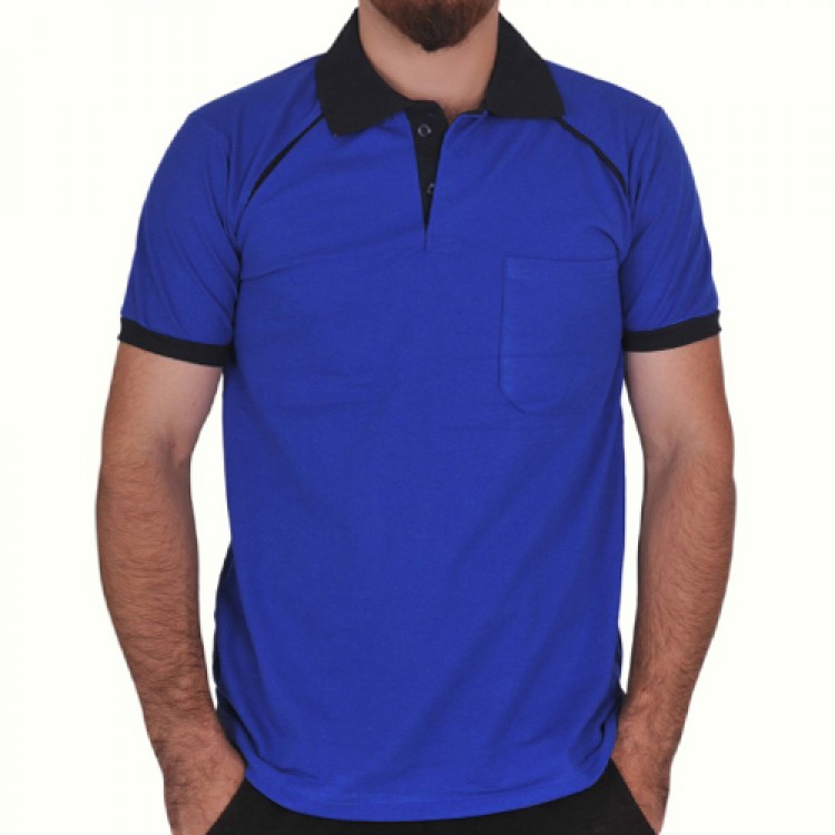 Polo Yaka Tişört (Lacoste Tişört) Modelli Kol Bantlı Saksmavi - Siyah