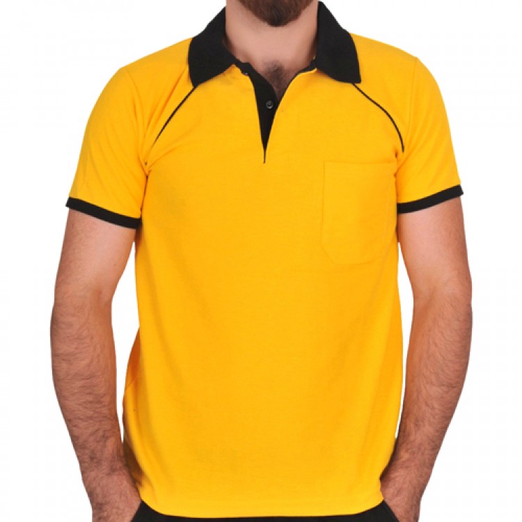 Polo Yaka Tişört (Lacoste Tişört) Modelli Kol Bantlı Sarı - Siyah