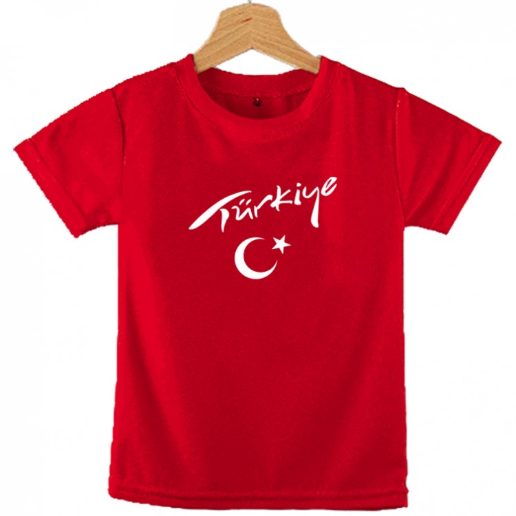 Türk Bayrağı Ayyıldız Baskılı Kırmızı Çocuk Tişört 11