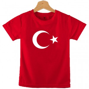 Turk Bayragi Ay Yıldız Baskili Kirmızi Çocuk Tisort 13